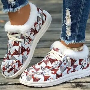 HP 🎉🎉New Christmas Gnome slip on loafer shoes  with white Faux Fur size  10